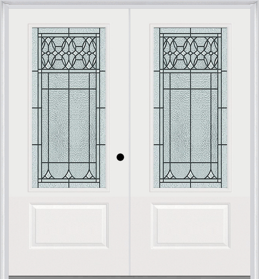 MMI TWIN/DOUBLE 3/4 LITE 1 PANEL 6'0" X 6'8" FIBERGLASS SMOOTH SELWYN PATINA DECORATIVE GLASS EXTERIOR PREHUNG DOOR 608