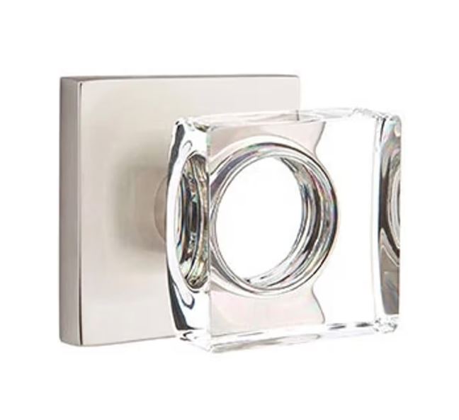 EMTEK Modern Square Glass Knob  Modern, Disk, Square, Neos, Modern Rectangular, Or Urban Modern Rosette Door Knob Handle Passage, Privacy, Or Dummy Many Color Options