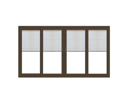 PELLA 140.125" X 81.5" Lifestyle Series Contemporary 4 Panel OXXO Hinged Glass With Manual Blinds/Shades Advanced Low-E Insulating Tempered Argon Fill Glass Assembled Sliding/Gliding Patio Door Screen Option
