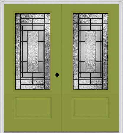 MMI TWIN/DOUBLE 3/4 LITE 1 PANEL 6'0" X 6'8" FIBERGLASS SMOOTH PEMBROOK PATINA DECORATIVE GLASS EXTERIOR PREHUNG DOOR 608