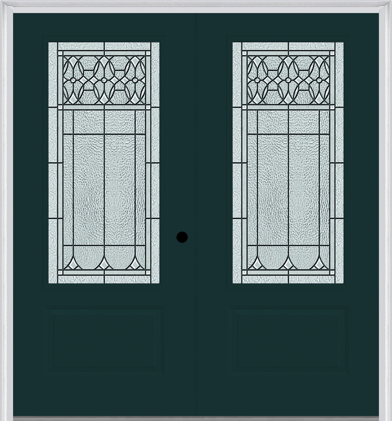 MMI TWIN/DOUBLE 3/4 LITE 1 PANEL 6'0" X 6'8" FIBERGLASS SMOOTH SELWYN PATINA DECORATIVE GLASS EXTERIOR PREHUNG DOOR 608