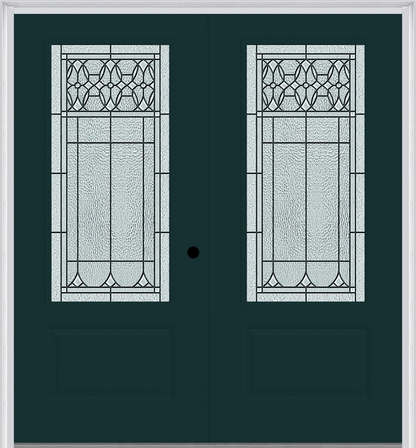 MMI TWIN/DOUBLE 3/4 LITE 1 PANEL 6'0" X 6'8" FIBERGLASS SMOOTH SELWYN PATINA DECORATIVE GLASS EXTERIOR PREHUNG DOOR 608