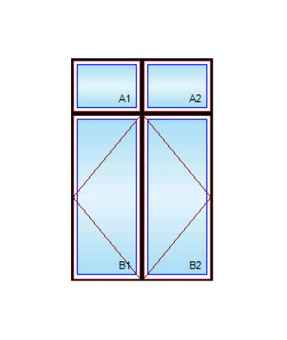 MARVIN IN STOCK Ultimate Twin Casement With Transoms Above CN3628-2 Above CN3684-2 Frame Size: 72" X 110-5/8" Ebony Aluminum Clad Exterior Bare Pine Interior 4-9/16" Jambs White Hardware Black Perimeter Bar 3" Sash Limiter NO SCREENS