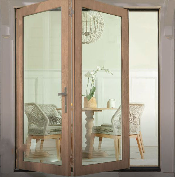 JELDWEN F-4500 6'0 X 6'8" Fiberglass 2 Panel Foldable Direct Glazed Frameless Glass Folding Bifold Patio Door Screen Optional