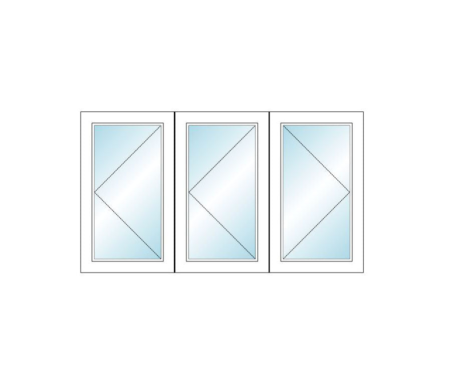 MI WINDOWS V3000 Series 9770 Venting Triple Casement 61" Wide New Construction Vinyl White Low-E Argon Gas Filled Dual Pane Glass Full Screens Optional