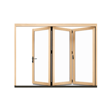 MARVIN Elevate 3 Panel Folding Door 106-7/64" Or 114-5/32" X 79 1/2", 82", 86", Or 95-1/2" Wood Interior Fiberglass Exterior Clear Tempered Low-E2 Argon Glass Bifold Foldable Door Knocked Down CN9065, CN9068, CN9070, CN9080, CN9865, CN9868, CN9870, CN9880