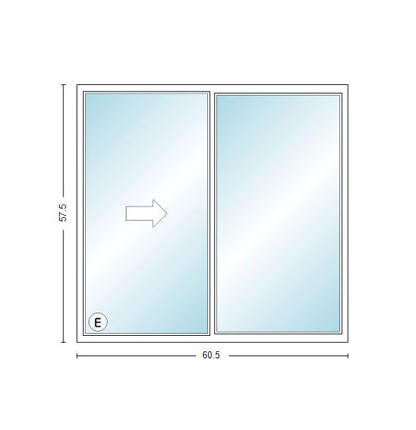 MI IN STOCK V2000 3580 Single Slider Window Frame Size: 60.5" X 57.5" White Vinyl Exterior & Interior Rollform Half Screen Included Dual Pane Low-E Argon Gas Clear Glass Egress Glider Window