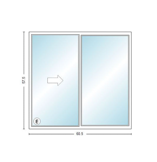 MI IN STOCK V2000 3580 Single Slider Window Frame Size: 60.5" X 57.5" White Vinyl Exterior & Interior Rollform Half Screen Included Dual Pane Low-E Argon Gas Clear Glass Egress Glider Window