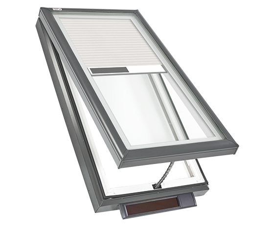 VELUX VCS Or VCE 34½ Inside Curb Width Curb Mounted Solar Or Electric Venting 'Fresh Air' Skylight Step Flashing Optional White Shades Included 3434