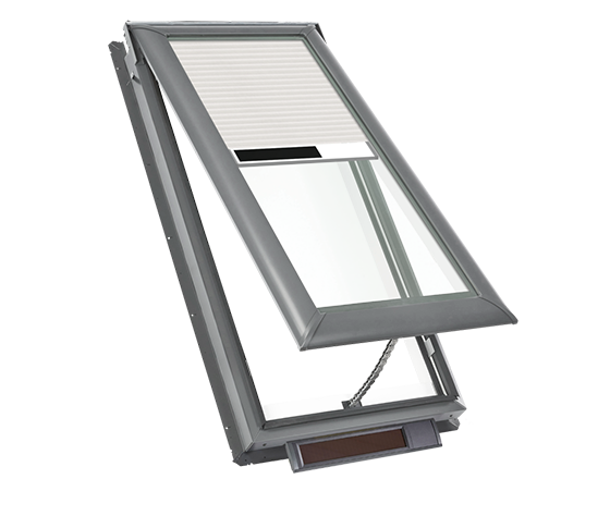VELUX VSS Or VSE 21½ Outside Frame Width Deck Mounted Vented Solar Or Electric 'Fresh Air' Pitched Roof Skylights Step Flashing Optional White Shades Included C01, C04, C06, Or C08
