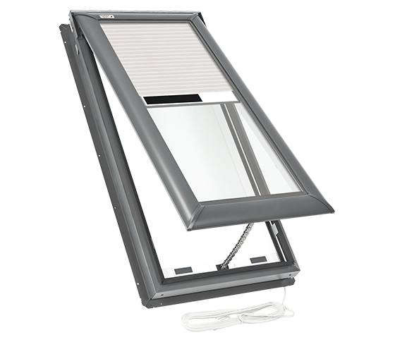 VELUX VSS Or VSE 21½ Outside Frame Width Deck Mounted Vented Solar Or Electric 'Fresh Air' Pitched Roof Skylights Step Flashing Optional White Shades Included C01, C04, C06, Or C08
