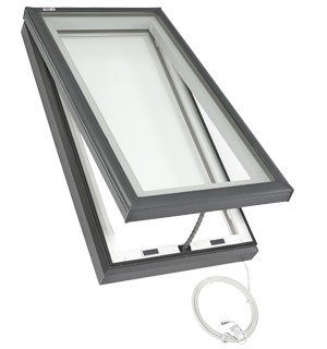 VELUX VCS Or VCE 34½ Inside Curb Width Curb Mounted Solar Or Electric Venting 'Fresh Air' Skylight Step Flashing Optional White Shades Included 3434