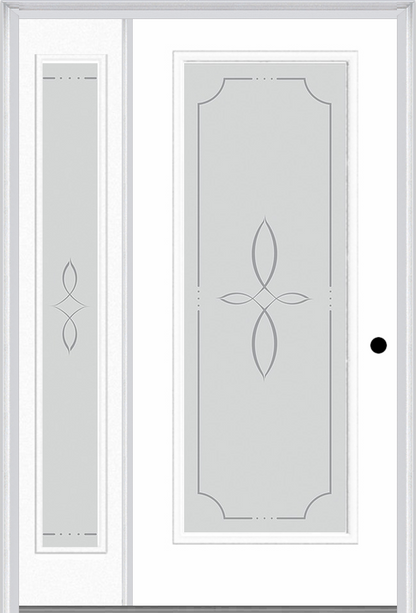 MMI Full Lite 3'0" X 6'8" Fiberglass Smooth Trace Silkscreen Exterior Prehung Door With 1 Full Lite Trace Silkscreen Decorative Glass Sidelight 686