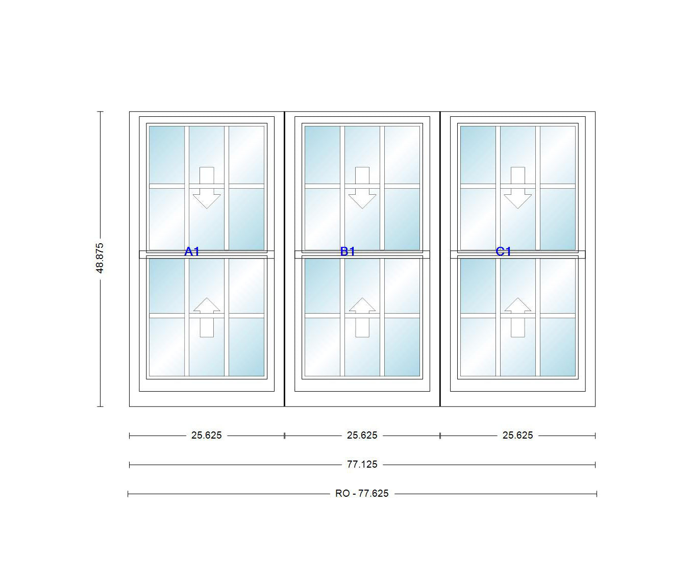 ANDERSEN Windows 400 Series Triple Double Hung Venting Window 77-1/8" Equal Sash Vinyl Exterior Wood Interior Low-E4 Dual Pane Glass Full Screen/Grilles/Tempered Optional TW20310-3, TW2042-3, TW2046-3, TW20410-3, Or TW2052-3