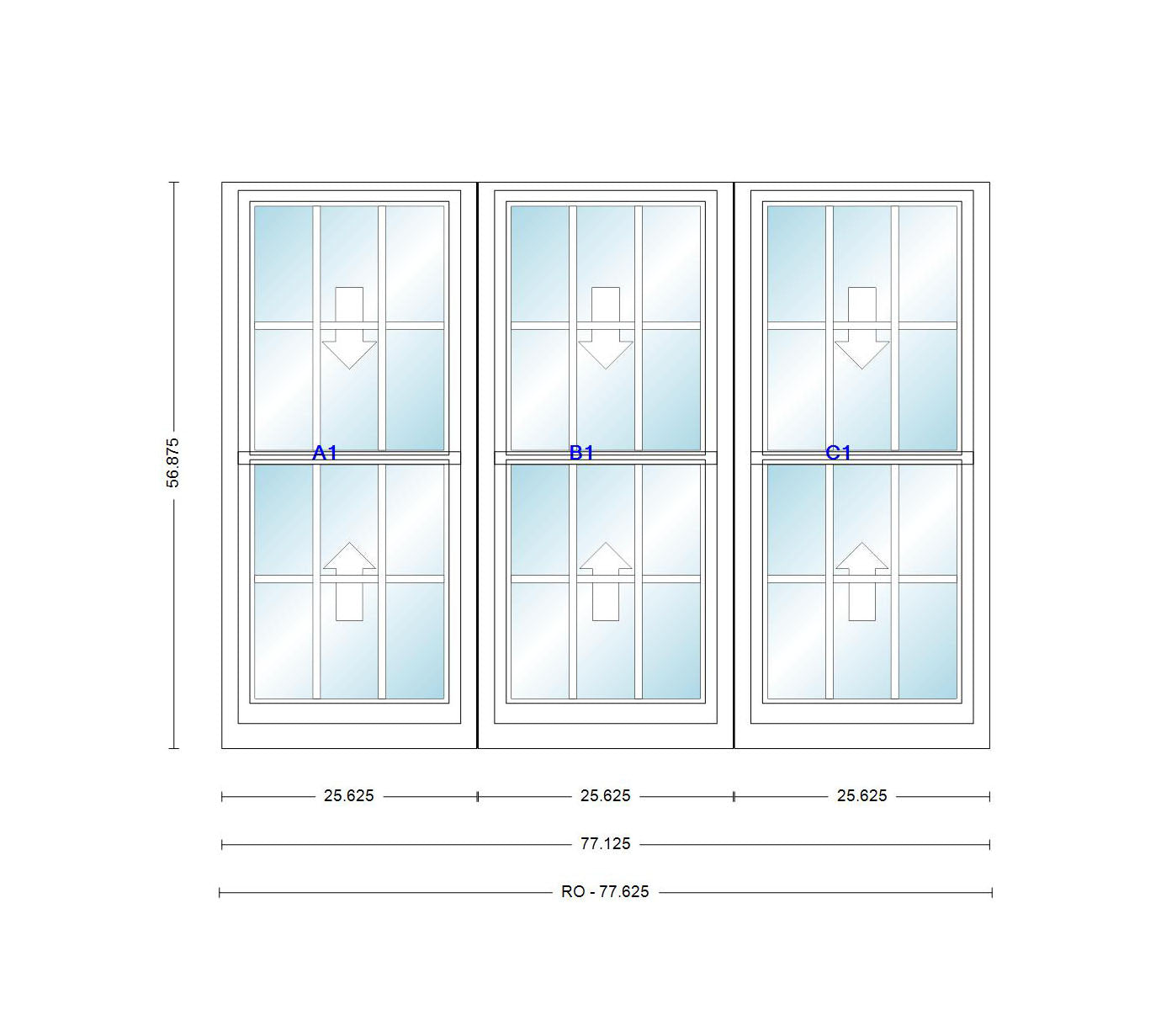 ANDERSEN Windows 400 Series Triple Double Hung Venting Window 77-1/8" Equal Sash Vinyl Exterior Wood Interior Low-E4 Dual Pane Glass Full Screen/Grilles/Tempered Optional TW20310-3, TW2042-3, TW2046-3, TW20410-3, Or TW2052-3