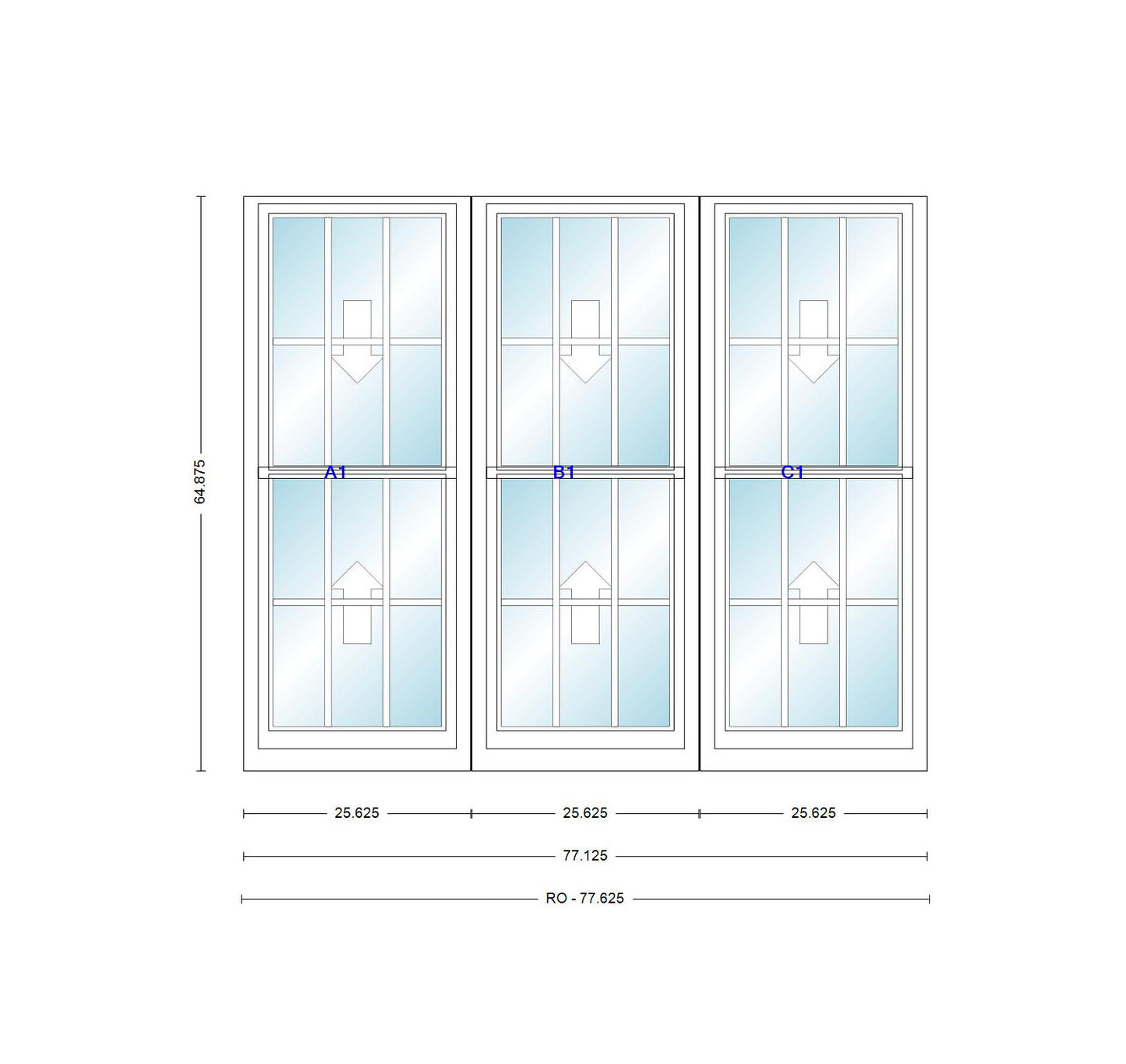 ANDERSEN Windows 400 Series Triple Double Hung Venting Window 77-1/8" Equal Sash Vinyl Exterior Wood Interior Low-E4 Dual Pane Glass Full Screen/Grilles/Tempered Optional TW20310-3, TW2042-3, TW2046-3, TW20410-3, Or TW2052-3