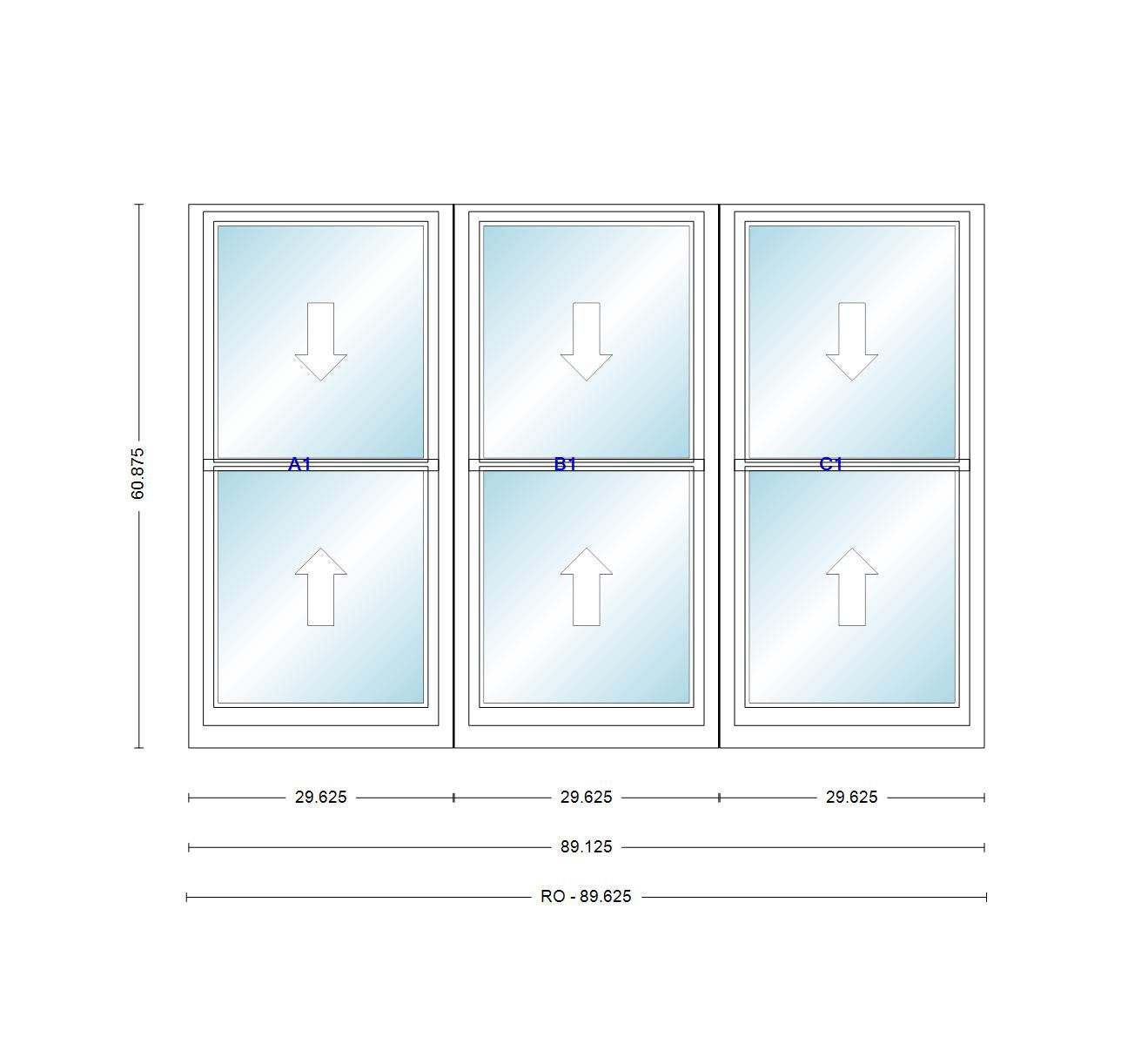 ANDERSEN Windows 400 Series Triple Double Hung Venting Window 89-1/8" Equal Sash Vinyl Exterior Wood Interior Low-E4 Dual Pane Glass Full Screen/Grilles/Tempered Optional TW24310-3, TW2442-3, TW2446-3, TW24410-3, Or TW2452-3