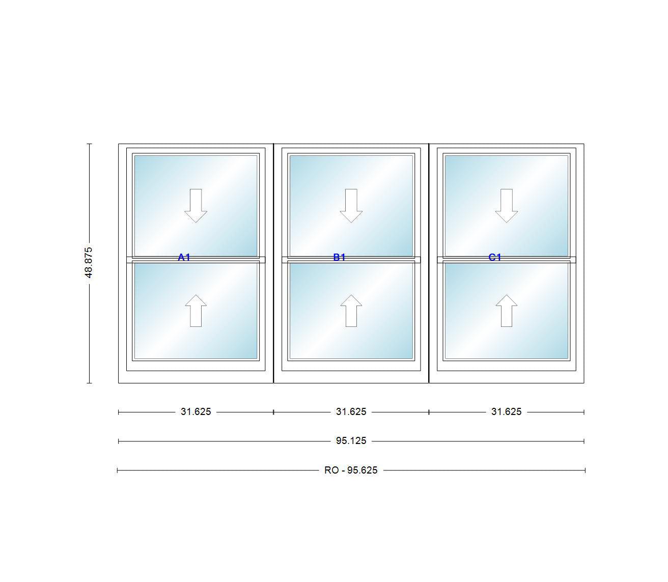 ANDERSEN Windows 400 Series Triple Double Hung Venting Window 95-1/8" Equal Sash Vinyl Exterior Wood Interior Low-E4 Dual Pane Glass Full Screen/Grilles/Tempered Optional TW26310-3, TW2642-3, TW2646-3, TW26410-3, Or TW2652-3