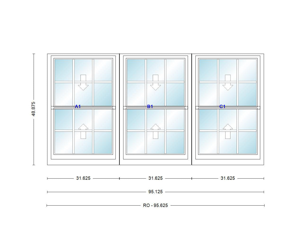 ANDERSEN Windows 400 Series Triple Double Hung Venting Window 95-1/8" Equal Sash Vinyl Exterior Wood Interior Low-E4 Dual Pane Glass Full Screen/Grilles/Tempered Optional TW26310-3, TW2642-3, TW2646-3, TW26410-3, Or TW2652-3
