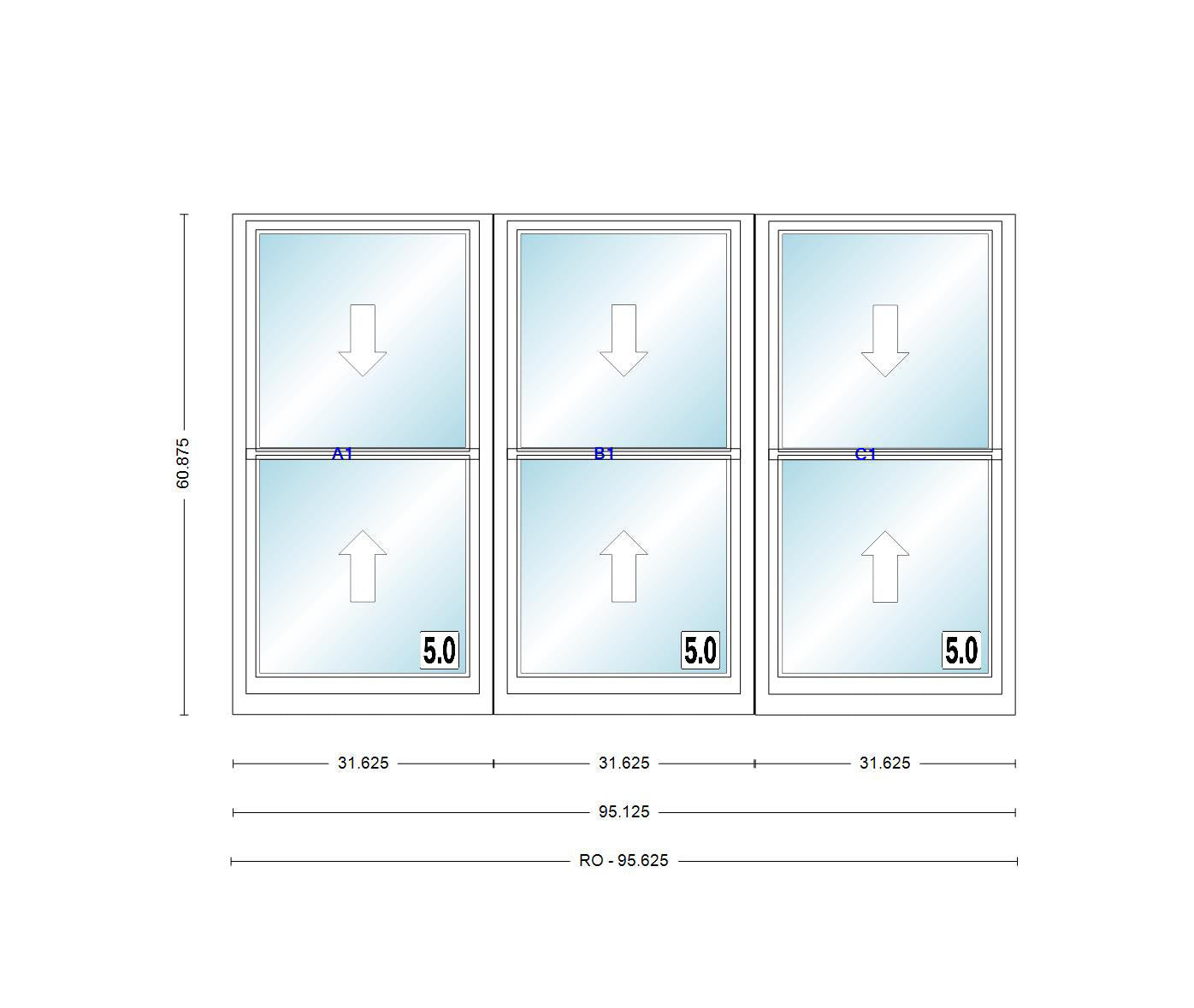 ANDERSEN Windows 400 Series Triple Double Hung Venting Window 95-1/8" Equal Sash Vinyl Exterior Wood Interior Low-E4 Dual Pane Glass Full Screen/Grilles/Tempered Optional TW26310-3, TW2642-3, TW2646-3, TW26410-3, Or TW2652-3