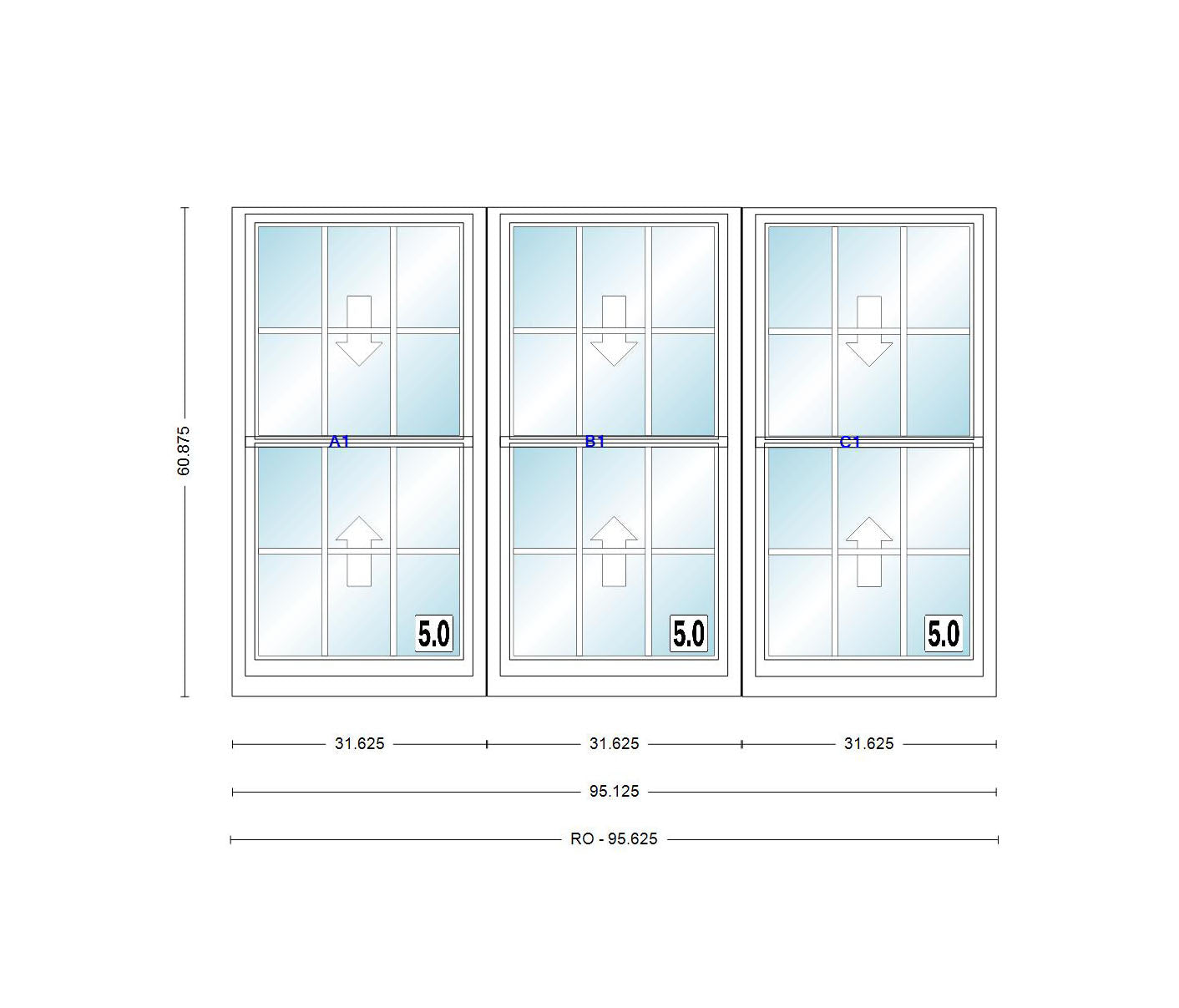 ANDERSEN Windows 400 Series Triple Double Hung Venting Window 95-1/8" Equal Sash Vinyl Exterior Wood Interior Low-E4 Dual Pane Glass Full Screen/Grilles/Tempered Optional TW26310-3, TW2642-3, TW2646-3, TW26410-3, Or TW2652-3