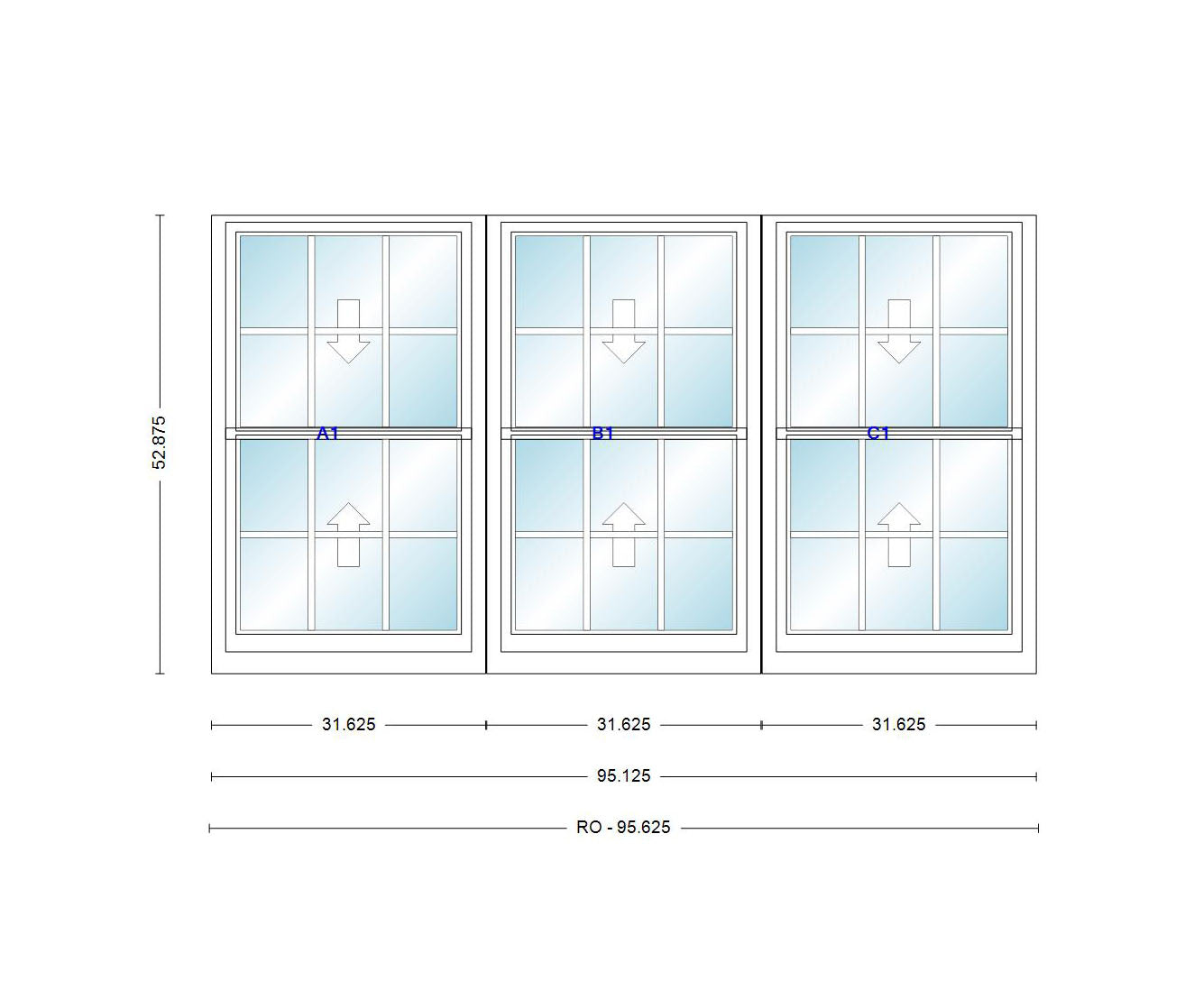 ANDERSEN Windows 400 Series Triple Double Hung Venting Window 95-1/8" Equal Sash Vinyl Exterior Wood Interior Low-E4 Dual Pane Glass Full Screen/Grilles/Tempered Optional TW26310-3, TW2642-3, TW2646-3, TW26410-3, Or TW2652-3