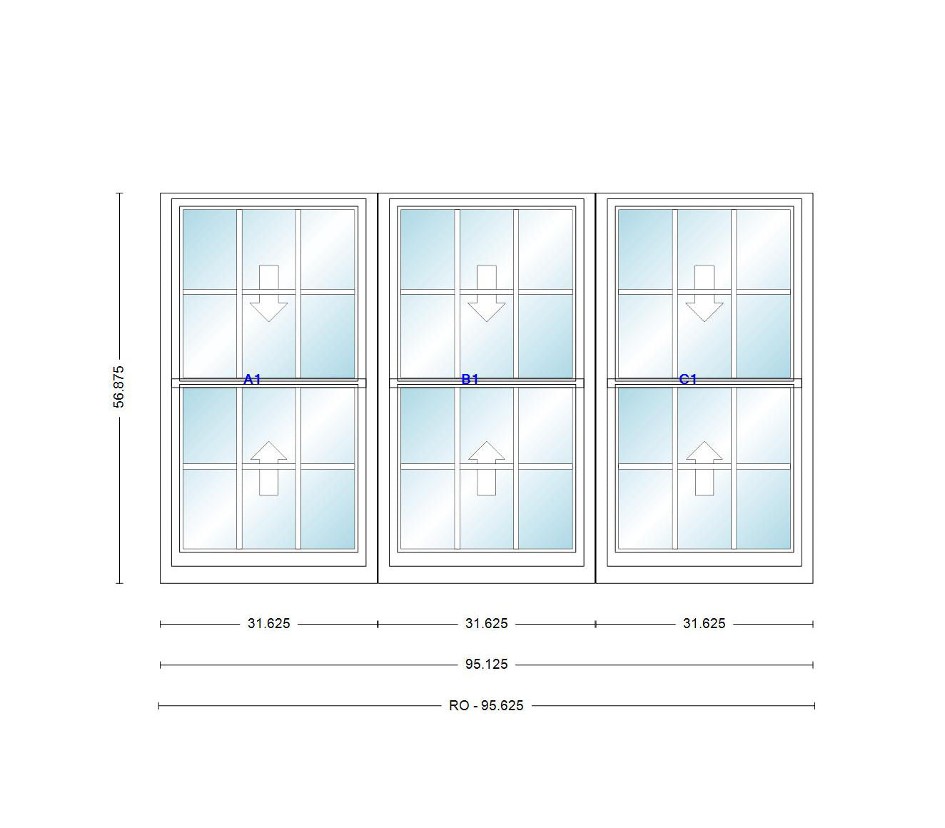 ANDERSEN Windows 400 Series Triple Double Hung Venting Window 95-1/8" Equal Sash Vinyl Exterior Wood Interior Low-E4 Dual Pane Glass Full Screen/Grilles/Tempered Optional TW26310-3, TW2642-3, TW2646-3, TW26410-3, Or TW2652-3