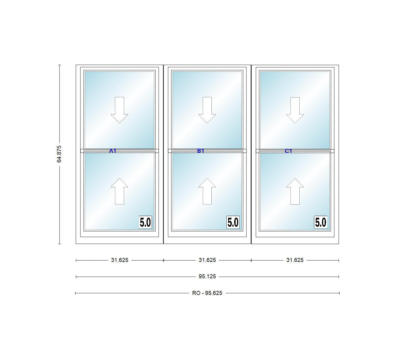 ANDERSEN Windows 400 Series Triple Double Hung Venting Window 95-1/8" Equal Sash Vinyl Exterior Wood Interior Low-E4 Dual Pane Glass Full Screen/Grilles/Tempered Optional TW26310-3, TW2642-3, TW2646-3, TW26410-3, Or TW2652-3