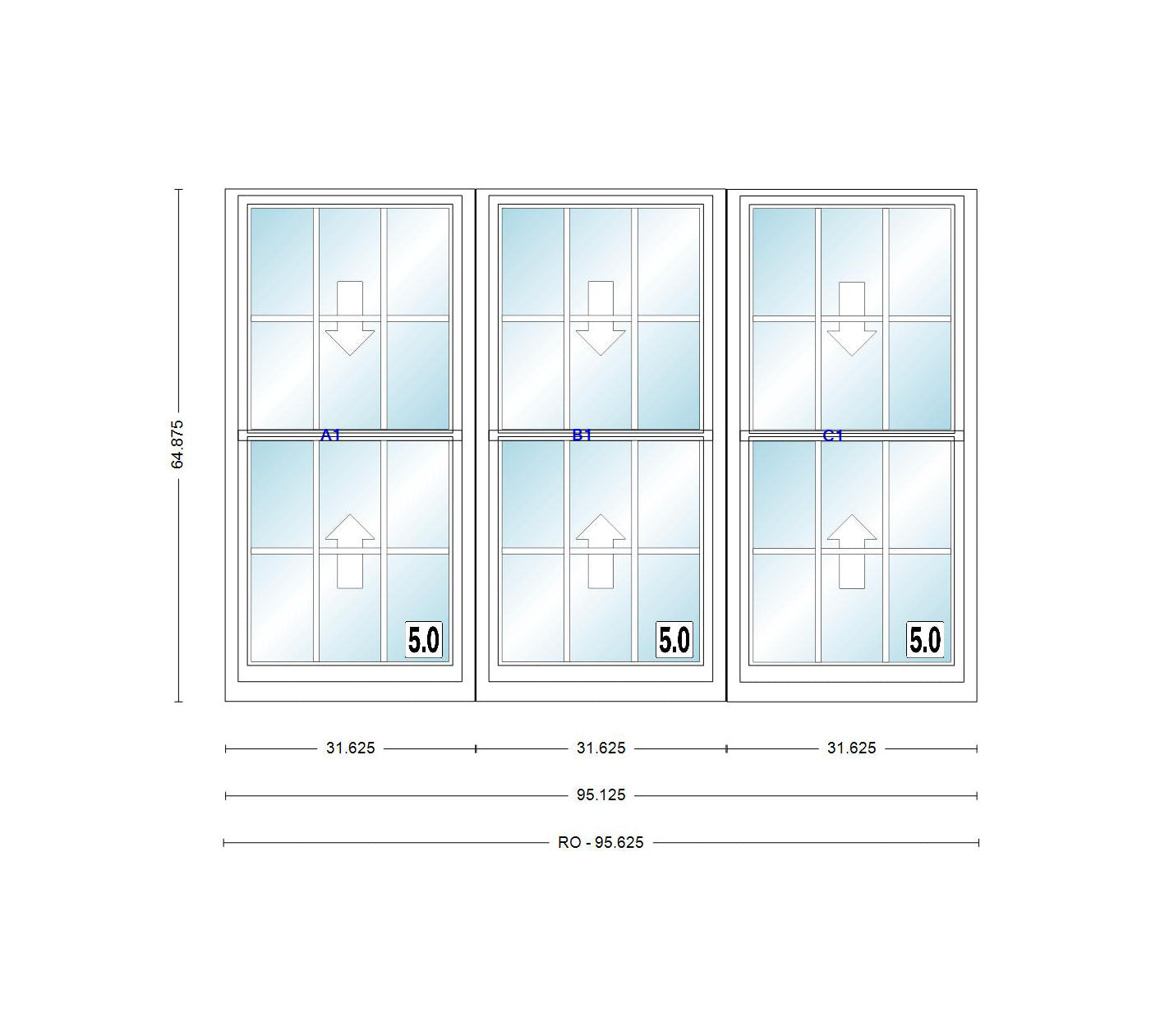 ANDERSEN Windows 400 Series Triple Double Hung Venting Window 95-1/8" Equal Sash Vinyl Exterior Wood Interior Low-E4 Dual Pane Glass Full Screen/Grilles/Tempered Optional TW26310-3, TW2642-3, TW2646-3, TW26410-3, Or TW2652-3