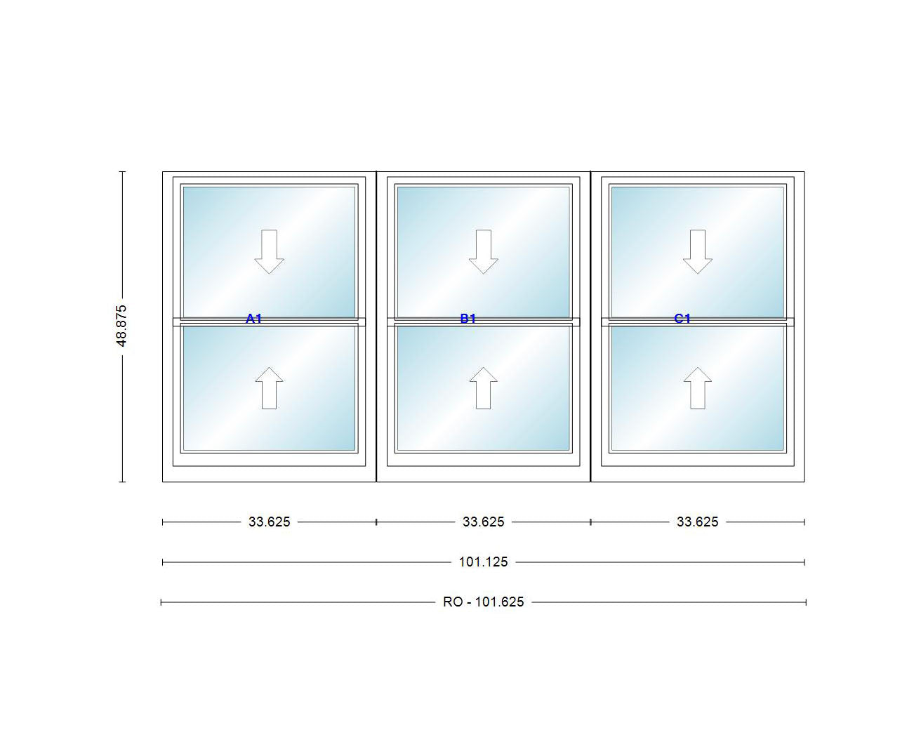 ANDERSEN Windows 400 Series Triple Double Hung Venting Window 101-1/8" Equal Sash Vinyl Exterior Wood Interior Low-E4 Dual Pane Glass Full Screen/Grilles/Tempered Optional TW28310-3, TW2842-3, TW2846-3, TW28410-3, Or TW2852-3