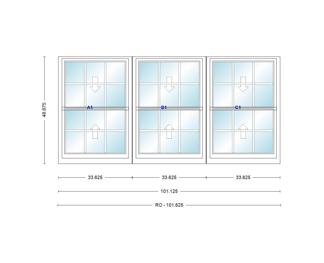 ANDERSEN Windows 400 Series Triple Double Hung Venting Window 101-1/8" Equal Sash Vinyl Exterior Wood Interior Low-E4 Dual Pane Glass Full Screen/Grilles/Tempered Optional TW28310-3, TW2842-3, TW2846-3, TW28410-3, Or TW2852-3