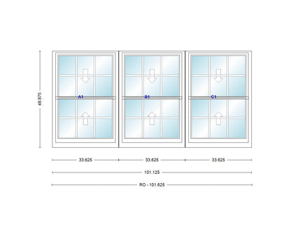 ANDERSEN Windows 400 Series Triple Double Hung Venting Window 101-1/8" Equal Sash Vinyl Exterior Wood Interior Low-E4 Dual Pane Glass Full Screen/Grilles/Tempered Optional TW28310-3, TW2842-3, TW2846-3, TW28410-3, Or TW2852-3