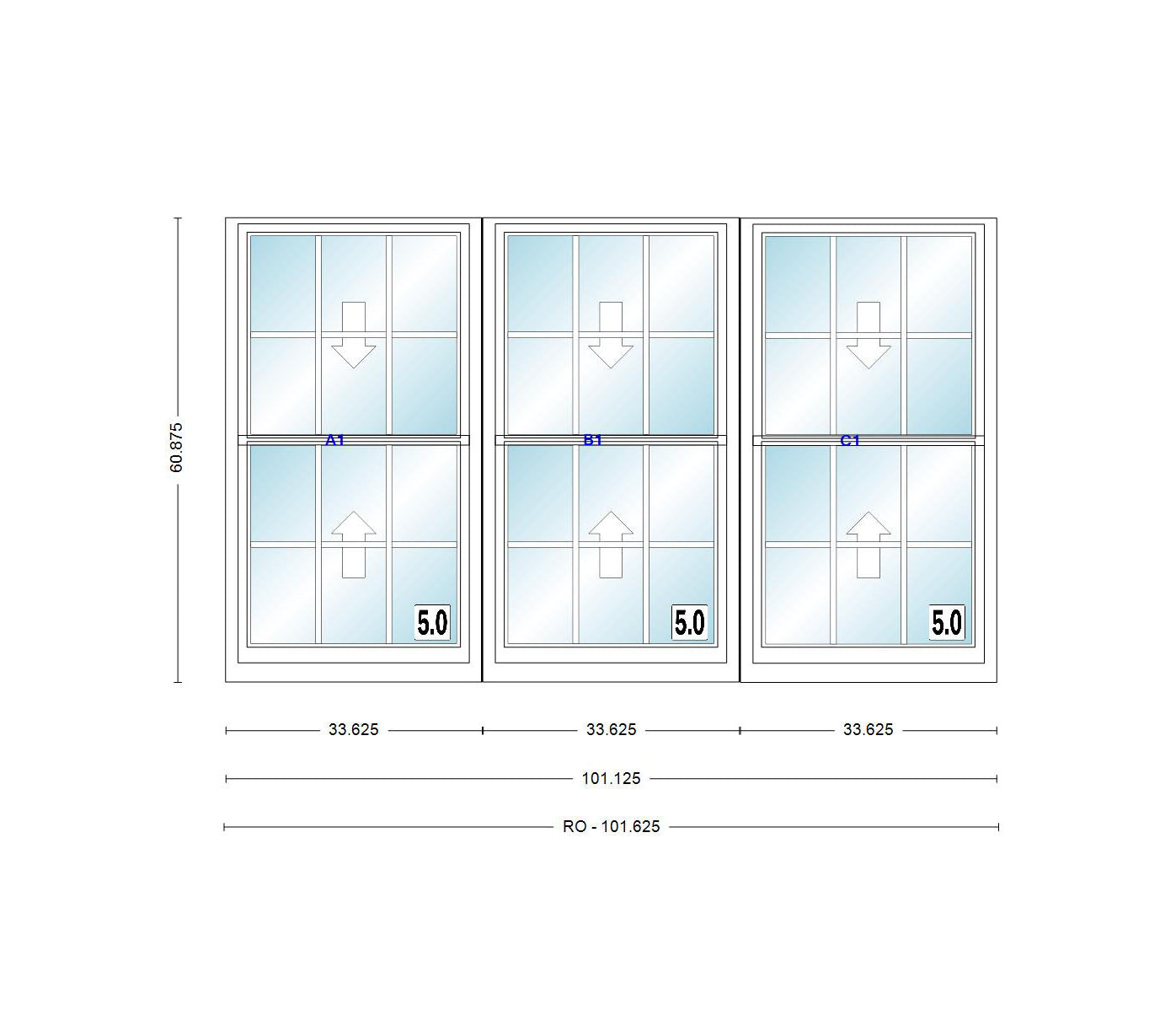 ANDERSEN Windows 400 Series Triple Double Hung Venting Window 101-1/8" Equal Sash Vinyl Exterior Wood Interior Low-E4 Dual Pane Glass Full Screen/Grilles/Tempered Optional TW28310-3, TW2842-3, TW2846-3, TW28410-3, Or TW2852-3