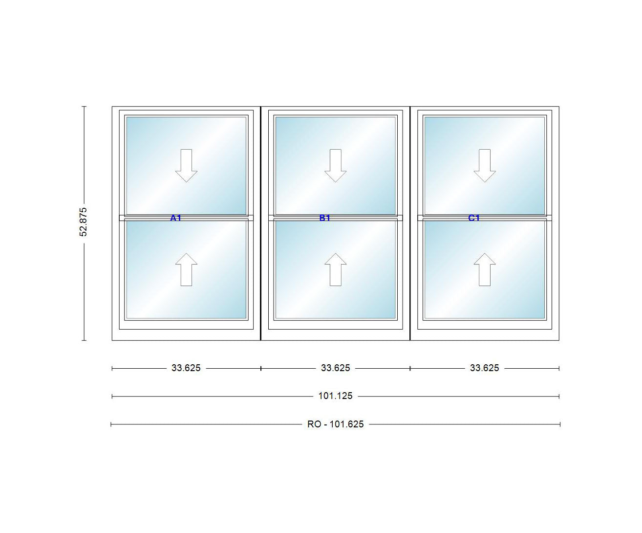 ANDERSEN Windows 400 Series Triple Double Hung Venting Window 101-1/8 ...