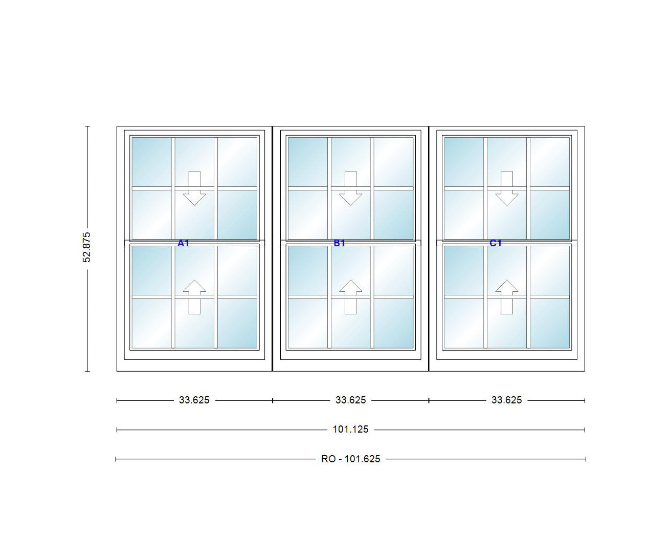 Tw Panel Window ANDERSEN Windows 400 Series Triple Double Hung Venting Window 101-1/8 ...