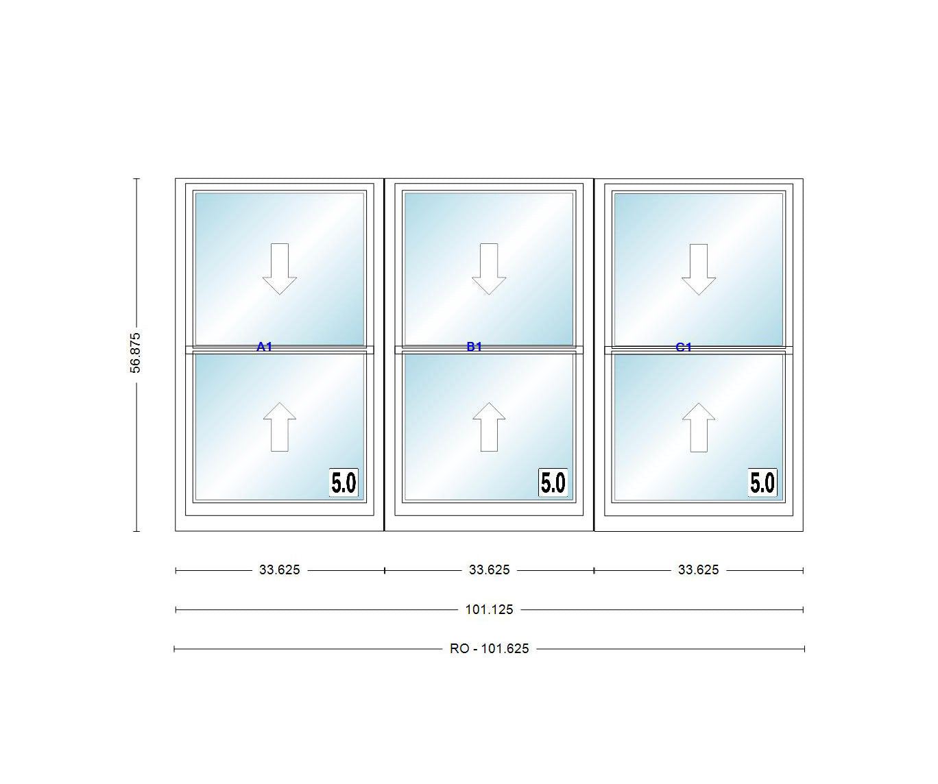 Window Type 101 ANDERSEN Windows 400 Series Triple Double Hung Venting Window 101-1/8 ...