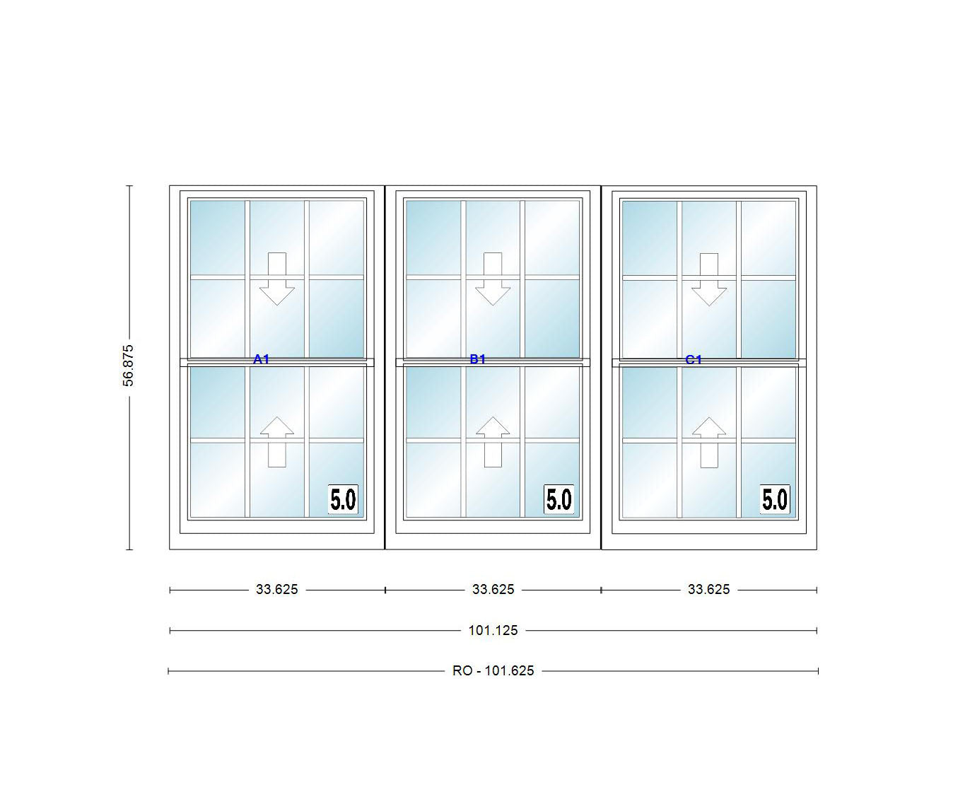 ANDERSEN Windows 400 Series Triple Double Hung Venting Window 101-1/8" Equal Sash Vinyl Exterior Wood Interior Low-E4 Dual Pane Glass Full Screen/Grilles/Tempered Optional TW28310-3, TW2842-3, TW2846-3, TW28410-3, Or TW2852-3