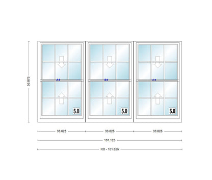 ANDERSEN Windows 400 Series Triple Double Hung Venting Window 101-1/8" Equal Sash Vinyl Exterior Wood Interior Low-E4 Dual Pane Glass Full Screen/Grilles/Tempered Optional TW28310-3, TW2842-3, TW2846-3, TW28410-3, Or TW2852-3