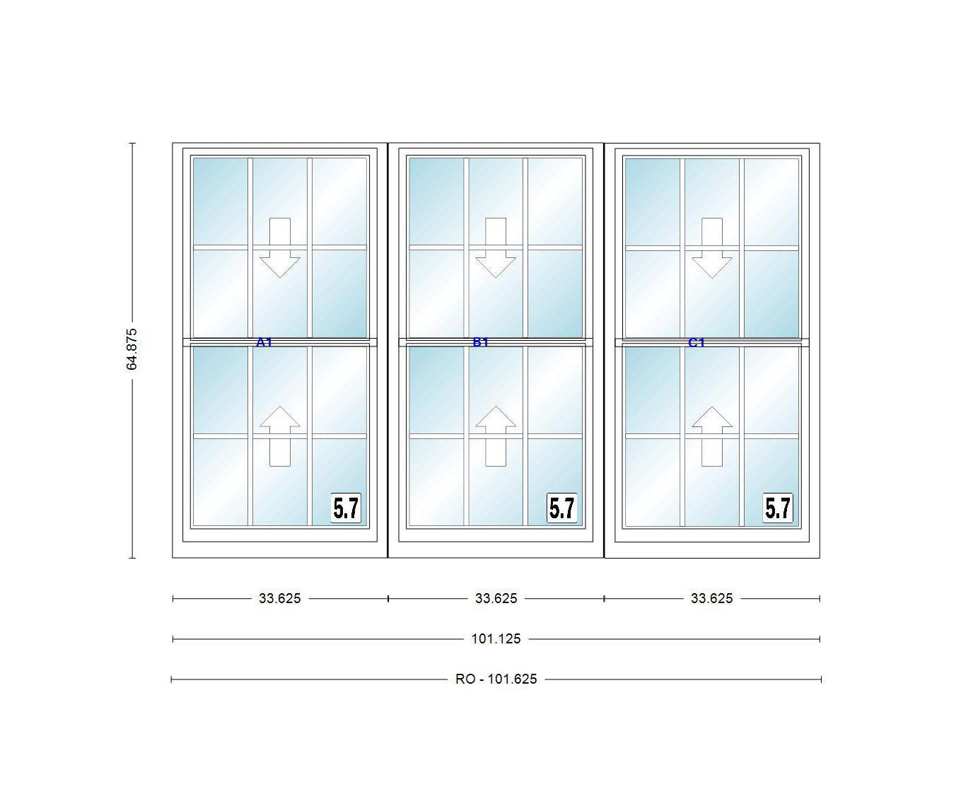 ANDERSEN Windows 400 Series Triple Double Hung Venting Window 101-1/8 ...