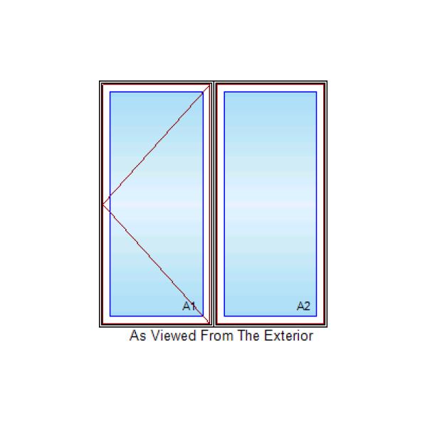 MARVIN IN STOCK Elevate Twin Casement CN2959 Frame Size: 56" X 59-1/8" Left Hand-Fixed Ebony Fiberglass Exterior Bare Pine Interior 4-9/16" Jambs NO SCREEN White Hardware Silver Perimeter Bar Nailing Fins