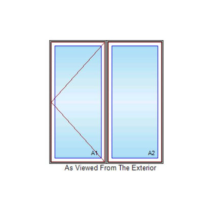 MARVIN IN STOCK Elevate Twin Casement CN2959 Frame Size: 56" X 59-1/8" Left Hand-Fixed Ebony Fiberglass Exterior Bare Pine Interior 4-9/16" Jambs NO SCREEN White Hardware Silver Perimeter Bar Nailing Fins