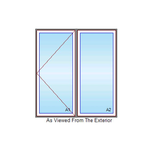 MARVIN IN STOCK Elevate Twin Casement CN2959-2 Frame Size: 56" X 59-1/8" Left Hand-Fixed Ebony Fiberglass Exterior Bare Pine Interior 4-9/16" Jambs NO SCREEN White Hardware Silver Perimeter Bar Nailing Fins