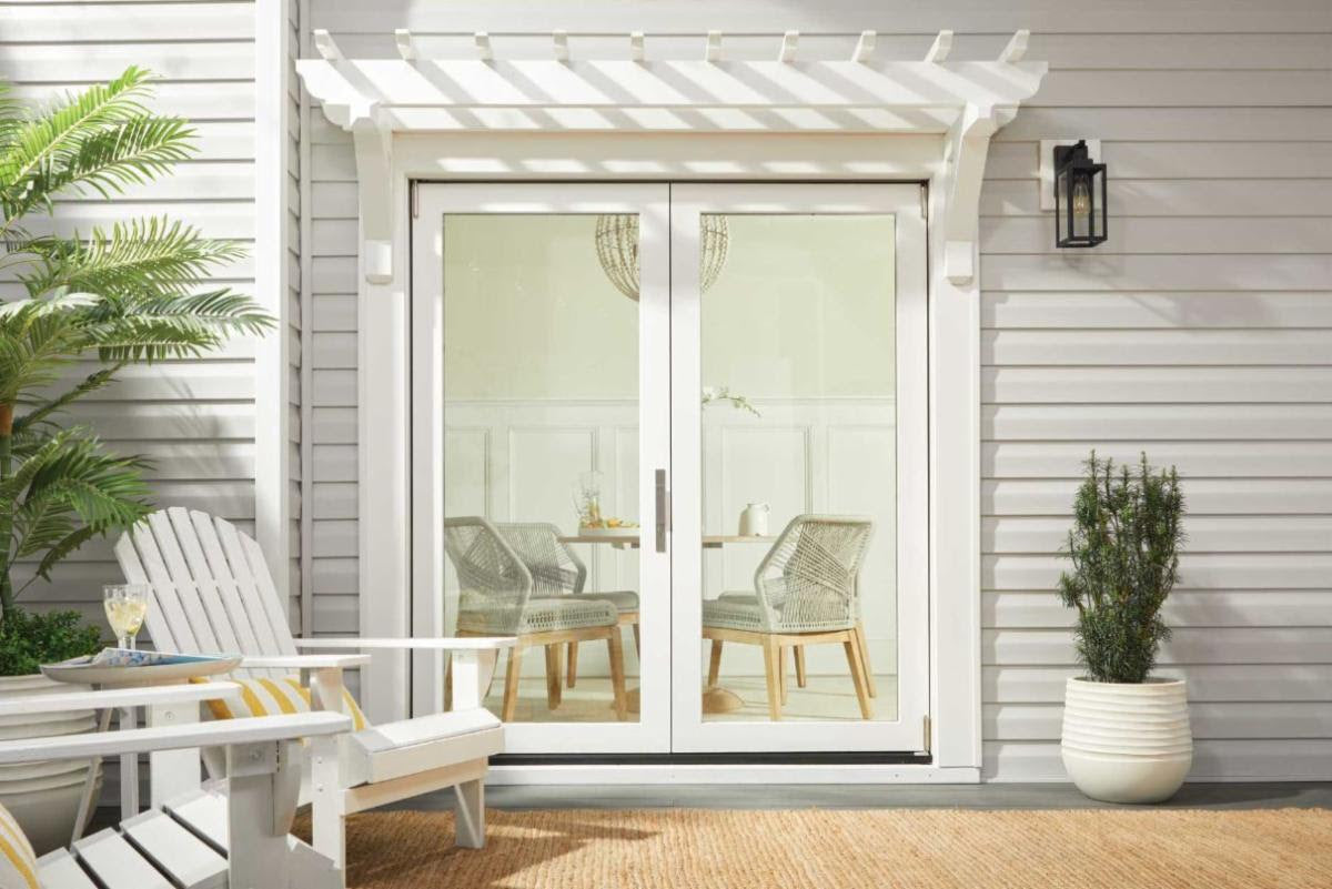 JELDWEN F-4500 6'0 X 6'8" Fiberglass 2 Panel Foldable Direct Glazed Frameless Glass Folding Bifold Patio Door Screen Optional