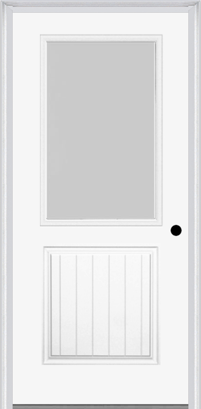 MMI 1/2 Lite 1 Panel Planked 3'0" X 6'8" Fiberglass Smooth Textured/Privacy Glass Exterior Prehung Door 683