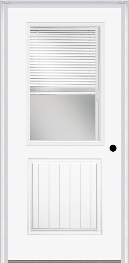 MMI 1/2 Lite 1 Panel Planked Raise/Lower Blinds 3'0" X 6'8" Fiberglass Smooth Clear Glass Exterior Prehung Door 683 RLB