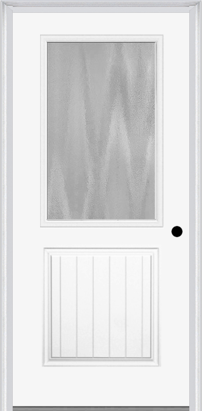 MMI 1/2 Lite 1 Panel Planked 3'0" X 6'8" Fiberglass Smooth Textured/Privacy Glass Exterior Prehung Door 683