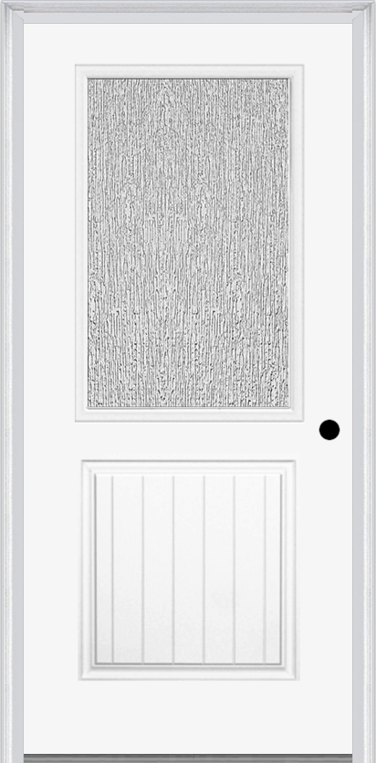 MMI 1/2 Lite 1 Panel Planked 3'0" X 6'8" Fiberglass Smooth Textured/Privacy Glass Exterior Prehung Door 683