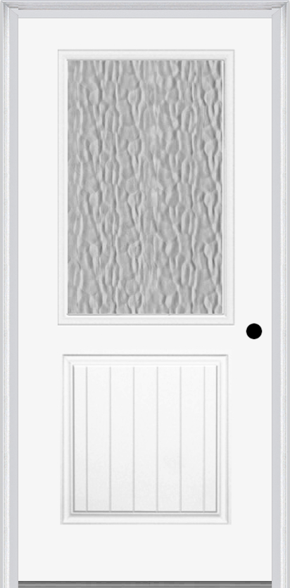 MMI 1/2 Lite 1 Panel Planked 3'0" X 6'8" Fiberglass Smooth Textured/Privacy Glass Exterior Prehung Door 683