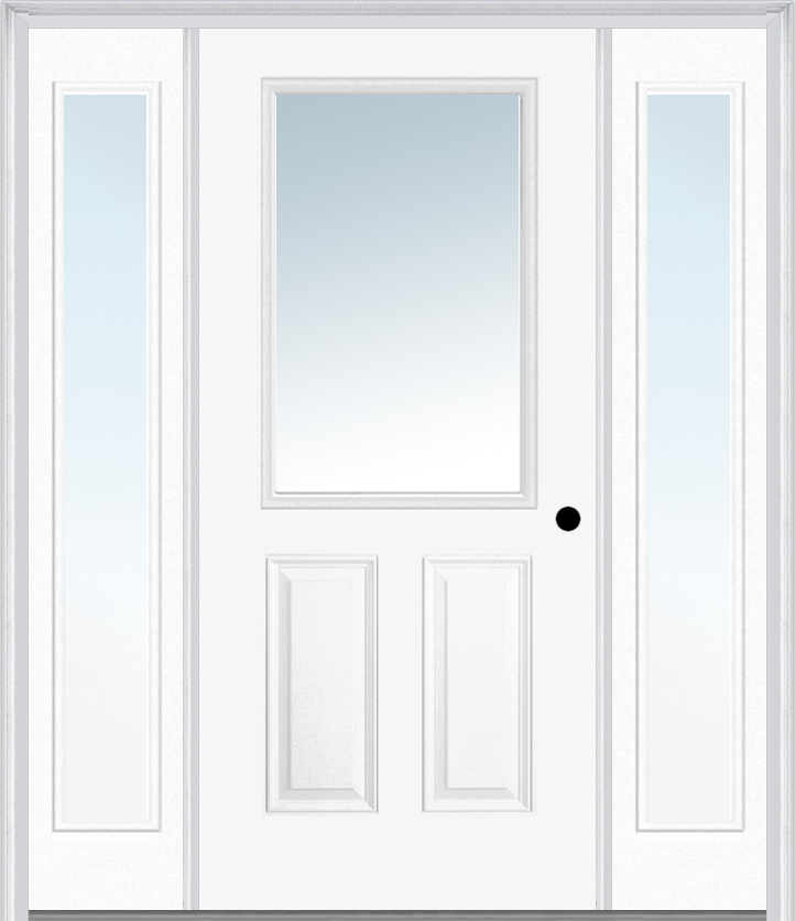 MMI 1/2 Lite 2 Panel 3'0" X 6'8" Fiberglass Smooth Exterior Prehung Door With 2 Full Lite Clear Glass Sidelights 122