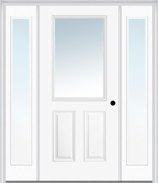 MMI 1/2 Lite 2 Panel 3'0" X 6'8" Fiberglass Smooth Exterior Prehung Door With 2 Full Lite Clear Glass Sidelights 122